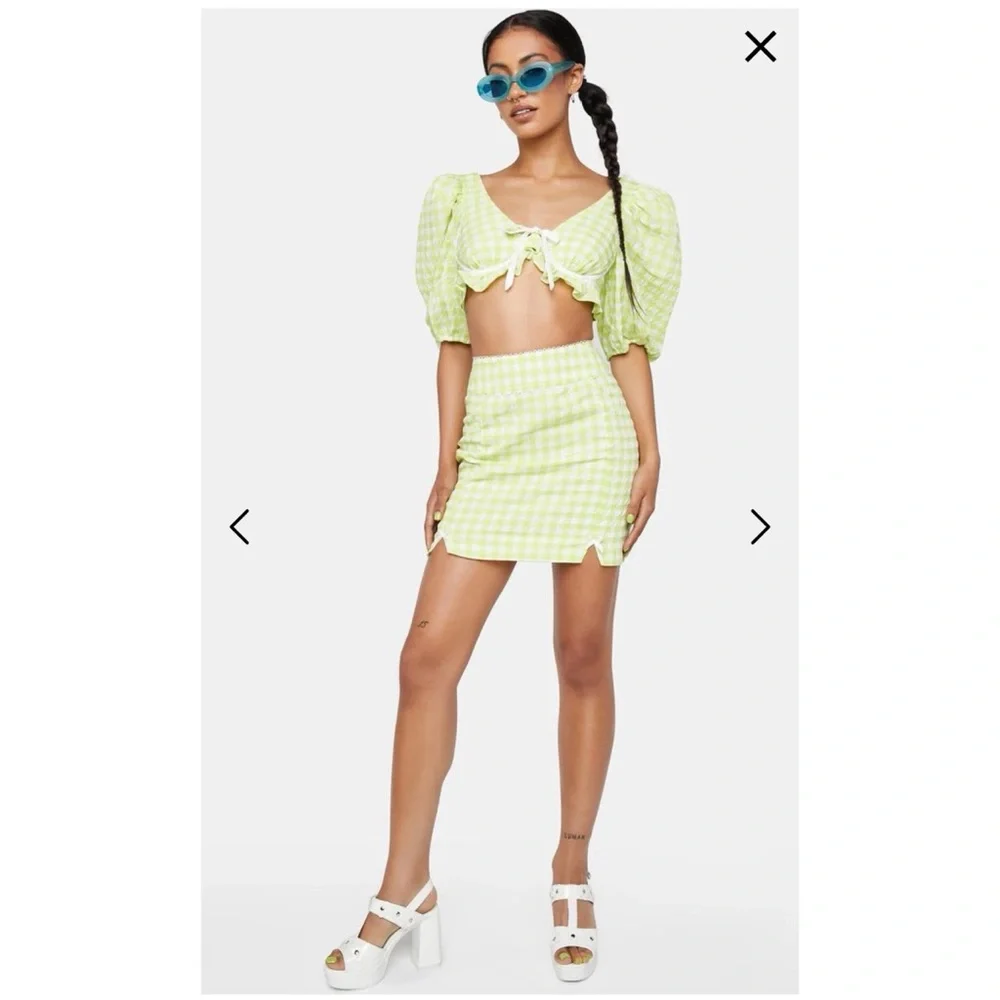 For Love &‎ Lemons Maureen Bralette Top Green Gingham Print S $148